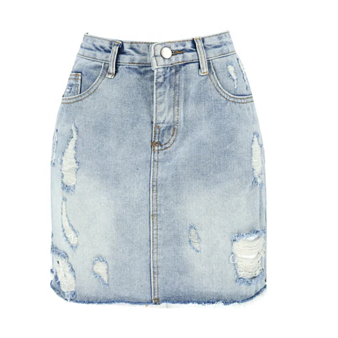 

B24751A European and American summer skirt female denim skirt women ripped denim skirt, Blue