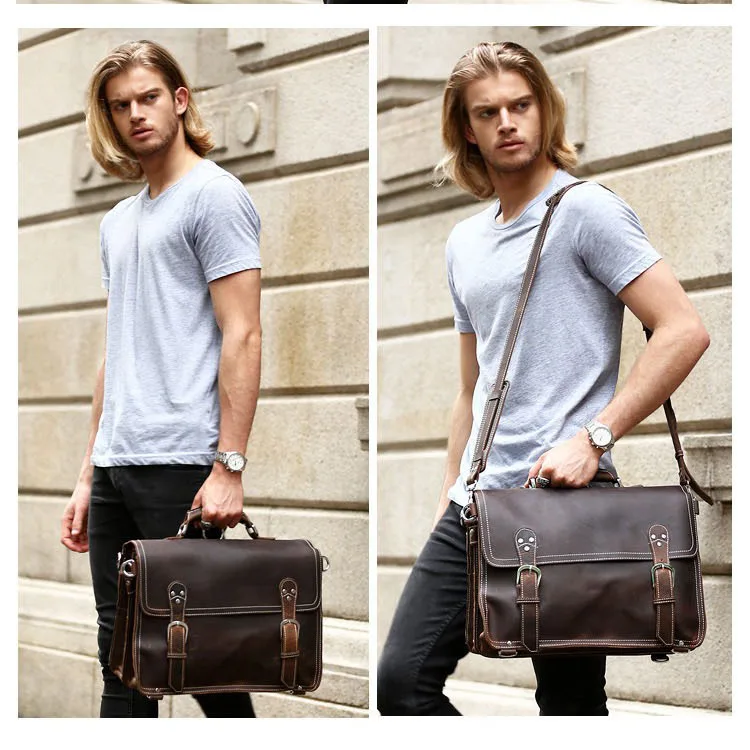 

Tiding Hot Selling Cowhide Retro Genuine Leather Briefcase Work Bag Convertible Multi-function 15.6 inch Messenger Bag For Man, Customized color