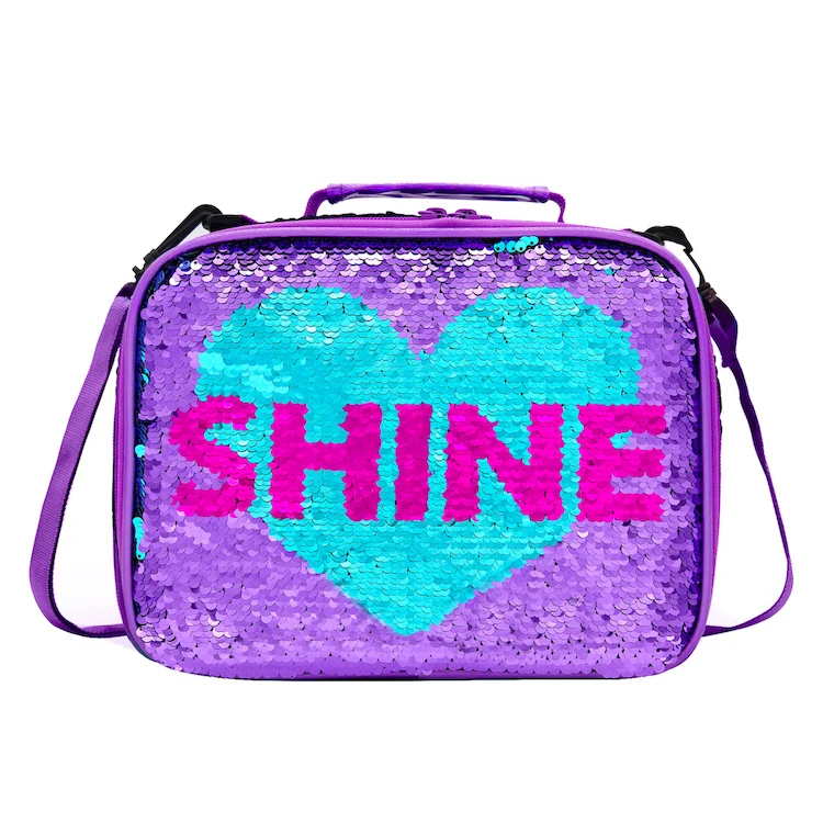 

Insulated Lunch Box For Girl and Women Lunch Cooler Tote, Reversible Sequin Flip Color Change Fashion Lunch Tote, Purple