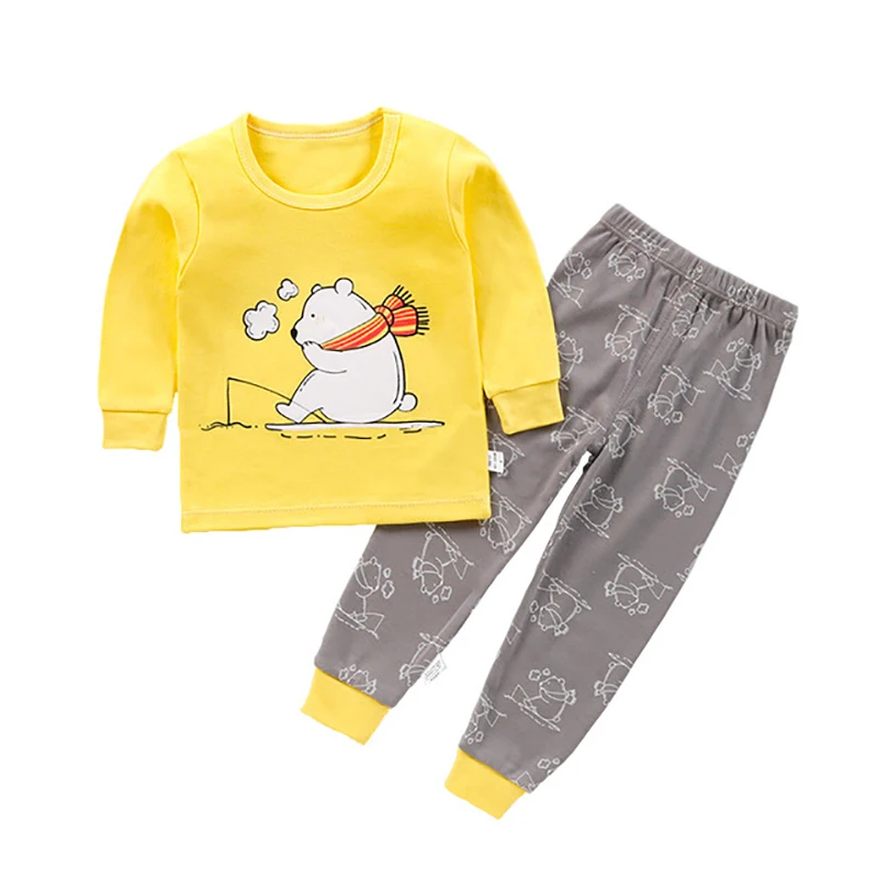 

Cartoon Animal Print Kids Sleepwear Long Sleeve Girls boys Pajamas Set