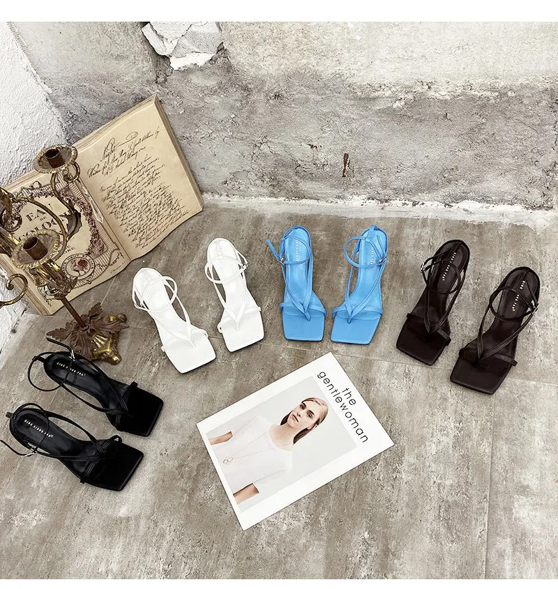 

2021 New square toe Roman heel sandals summer street fashion sandals high heels shoes for ladies, Black,white,blue,gold