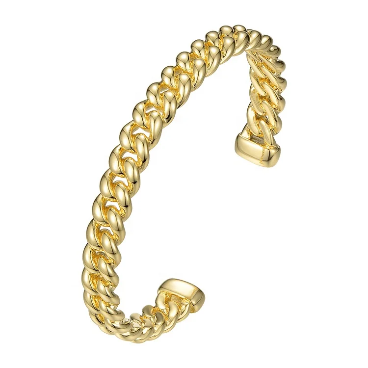 

18K Gold Plated Brass Jewelry Chain Shape Open Design Cuff Bracelet B192018