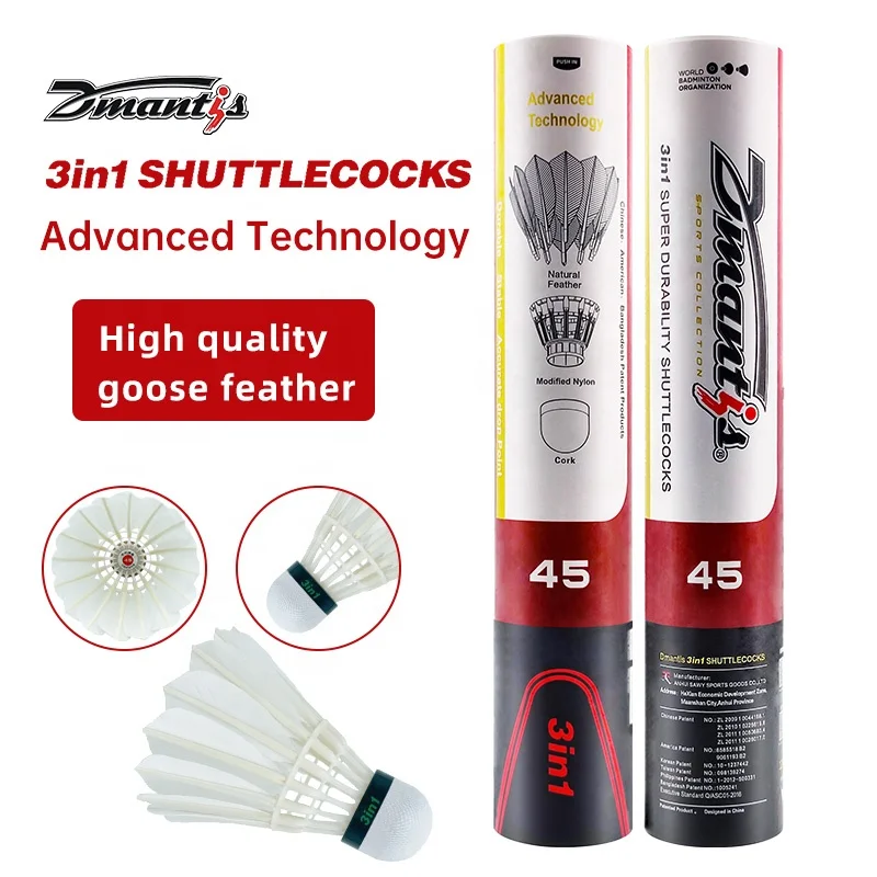 Factory Best-seller 3in1badminton Shuttlecock Dmantis D45 Goose Feather Durable for Training Game Ball Tournament