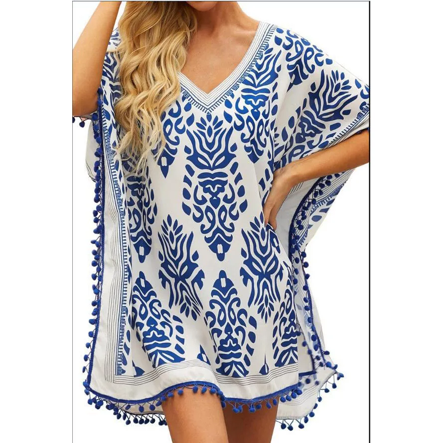 

2021 Hot-Selling Summer Long Beach Women Kimonos And Blouses With Tassels Plus Size