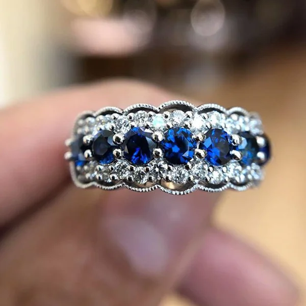 

Fashion 10K White Gold Filled Blue Sapphire Zircon Flower Ring Women Engagement Ring Wedding Jewelry Valentine's Day Gifts