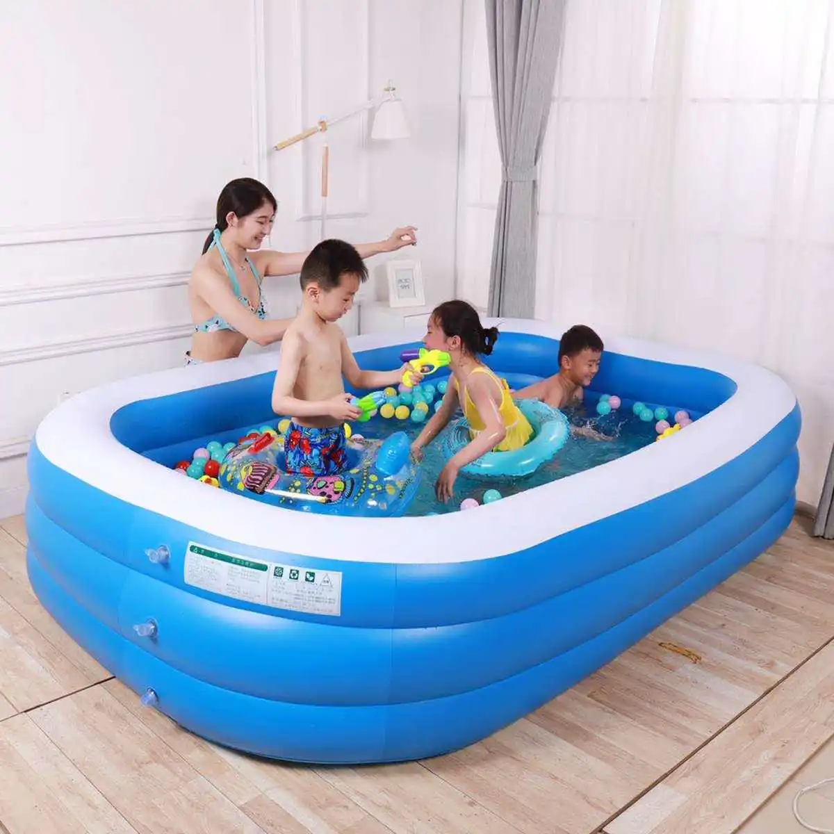 

10/7/5ft 150cm/210cm/305cm Home Use Inflatable Large Swimming Pool 3 Layers Outdoor Indoor Baby Kids family Pool Bathing Tub, Blue