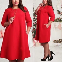 

European fashion latest womens half sleeve round neck sexy solid color plus size dress for fat lady