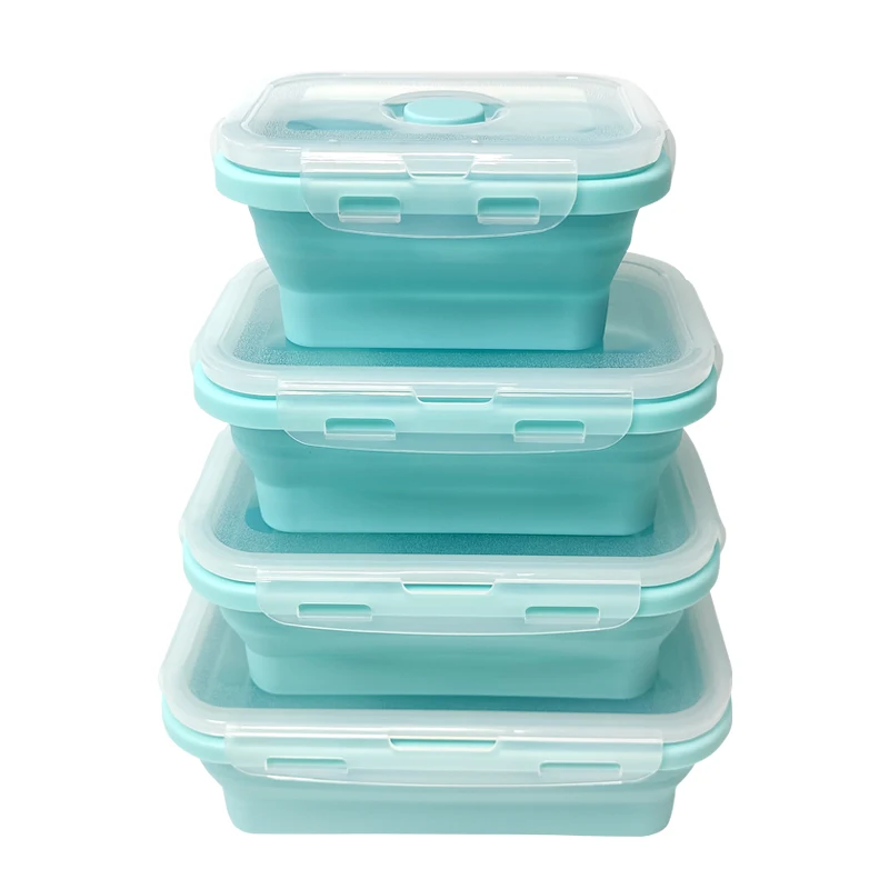 

fiambrera de silicona 4 pcs leak proof BPA free food grade collapsible food leak proof bento hard silicone lunch box kids