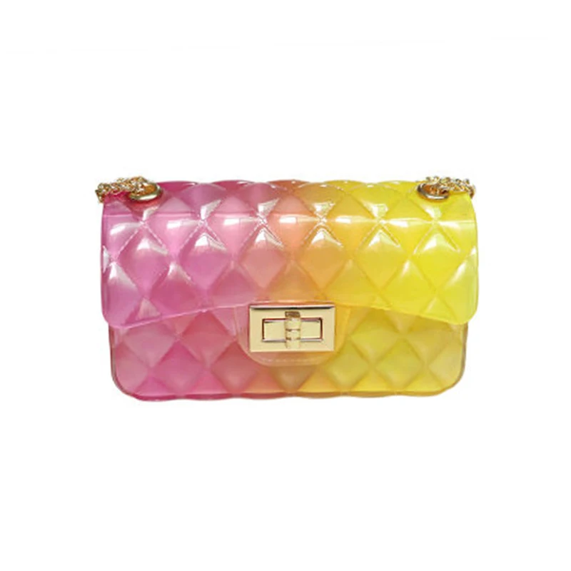 

New wallets and handbags ladies jelly PVC transparent handbag candy color gradient girl chain shoulder bag