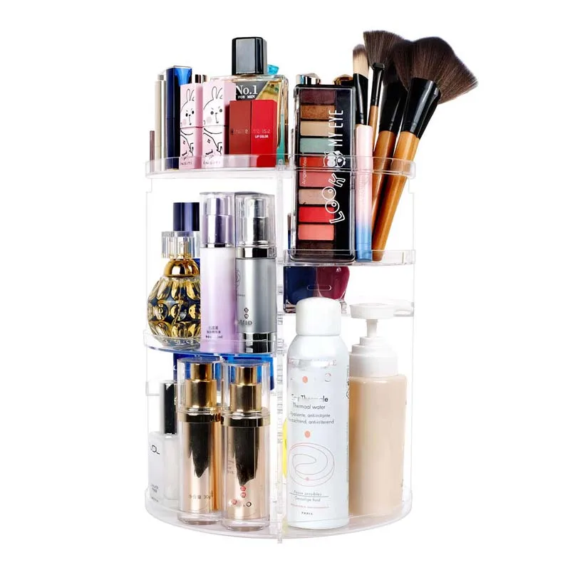 

Bathroom 360 Degree Rotating Makeup Organizer Adjustable Cosmetic Storage Cases and Make Up Holder Display