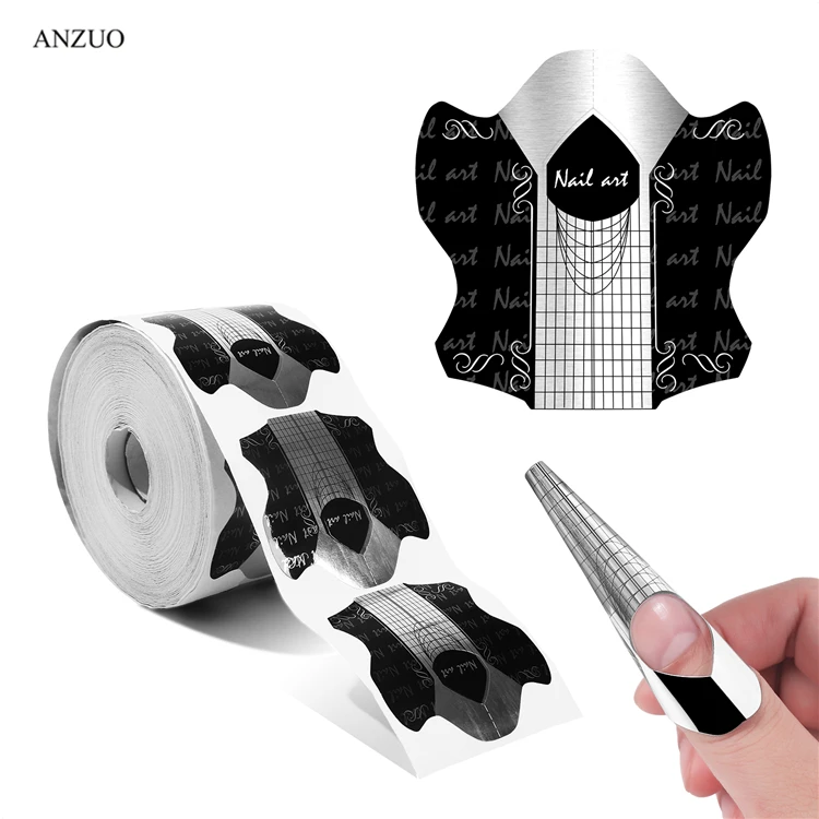 

Anzuo 500pcs/roll Aluminum Foil Nail Form Builder Guide Private Label Acrylic UV Gel Tips Extension Nail Art Forms, Customized