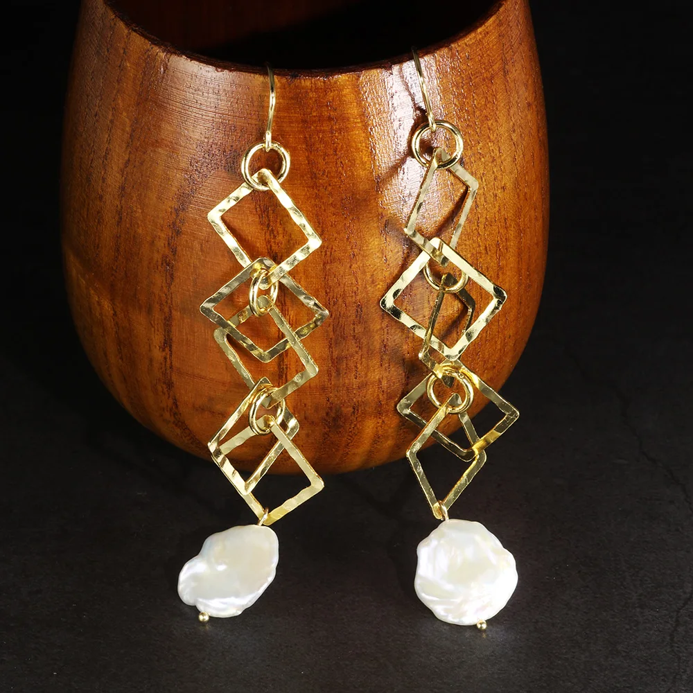 

Hot Sale 925 Sterling Silver Geometric Women Pearl Earrings