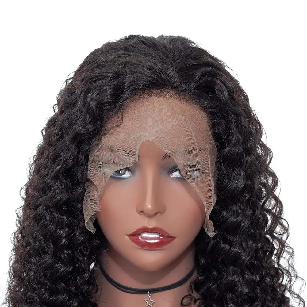 

100% virgin human hair soft full curly wave wig Swiss Lace wig 180% 250% Density Transparent Lace Front Wig, Natural colors