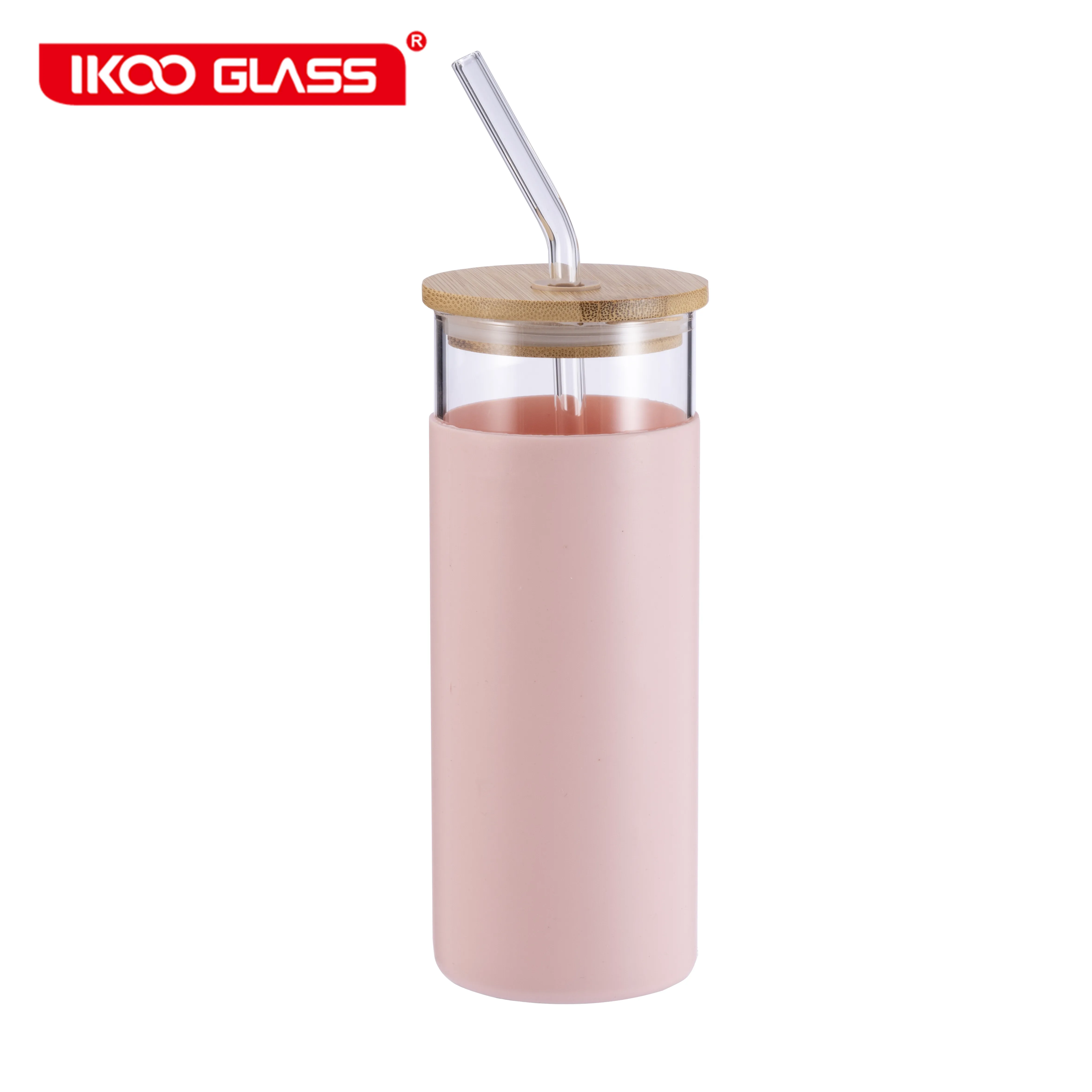 

Silicone Protective Sleeve Bamboo Lid Glass Tumbler With Straw