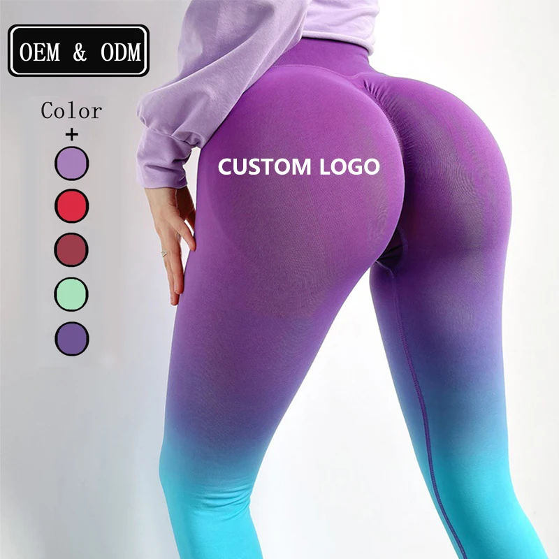 

New Gym Sports Seamless Workout Fitness Yoga Pants Woman Stretchy Soft Compression Ombre Scrunch Back Seamless Fitness Leggings