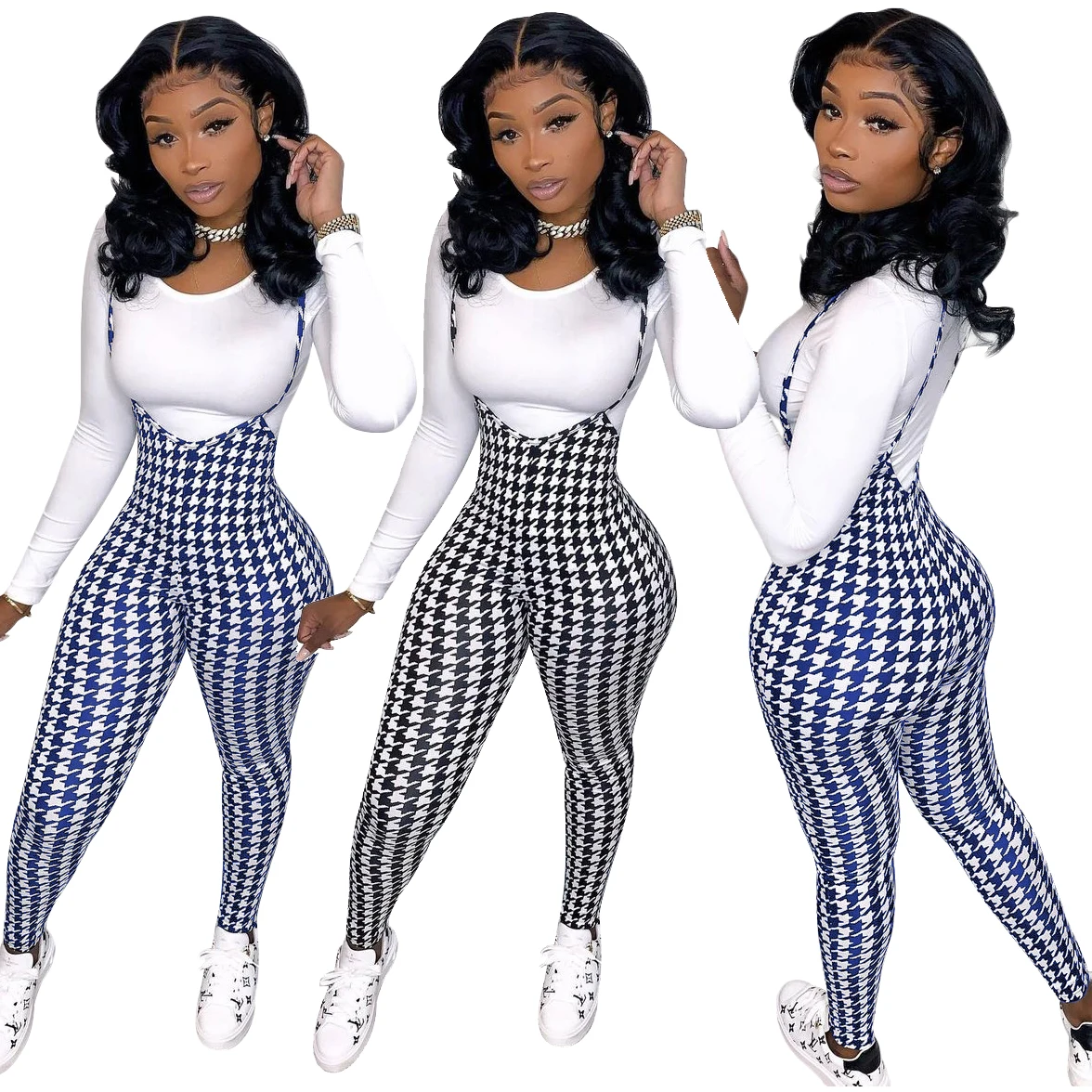 

Wholesale plaid jumpsuit women elegant one piece strap jumpsuits with wide leg pants