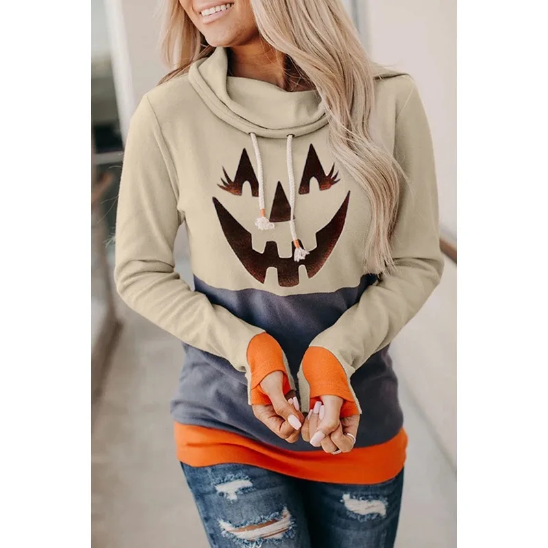 

R57 Hoodie Women Halloween Horror 3D Print Party Sweatshirt Hoodies Long Sleeve Pullover Tops Hooded Patchwork Hoodies Women