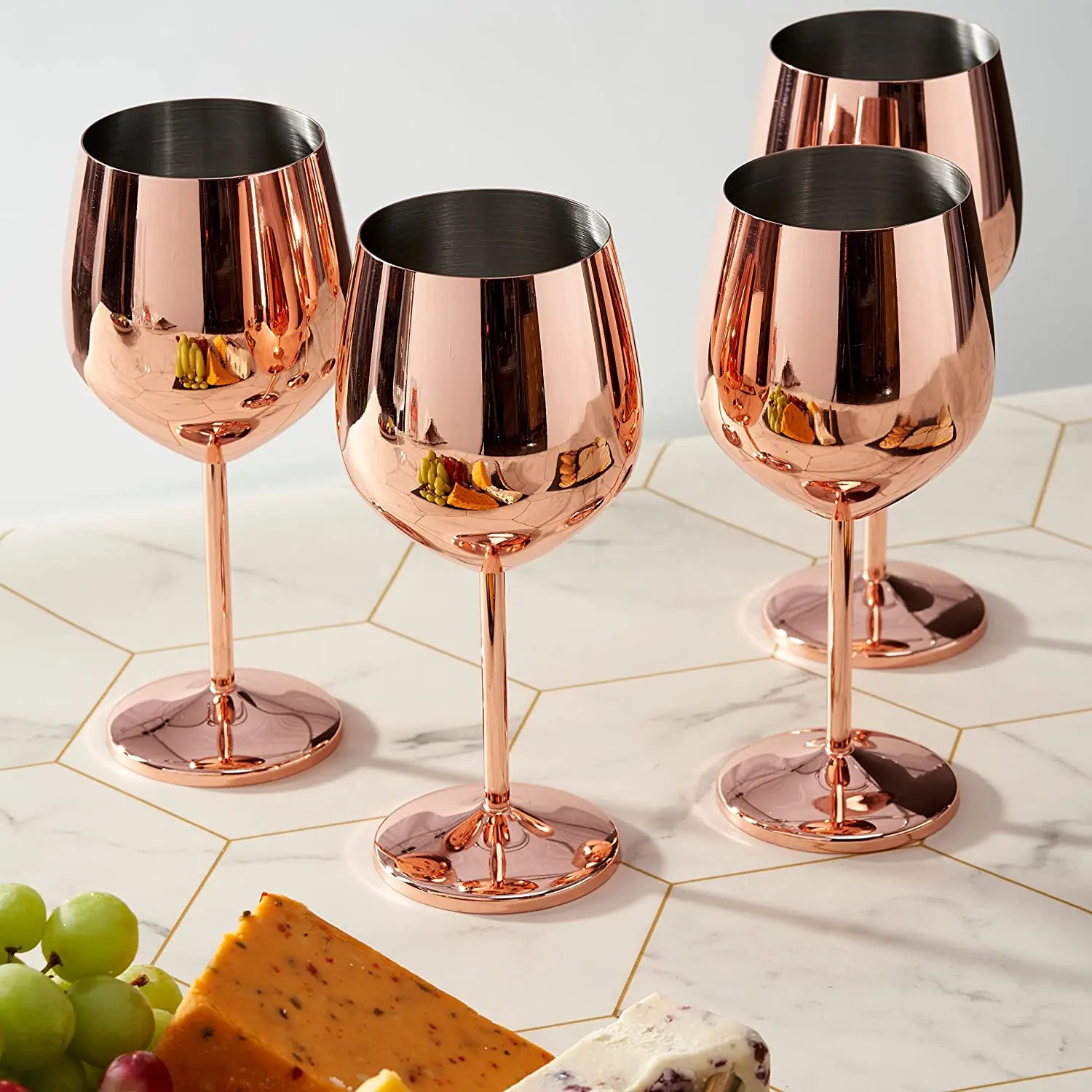 

Red Wine Gift Set 500ml Long Stem Custom Gold Stainless Steel 304 Goblet Wine Glasses, Silver, copper, customizable