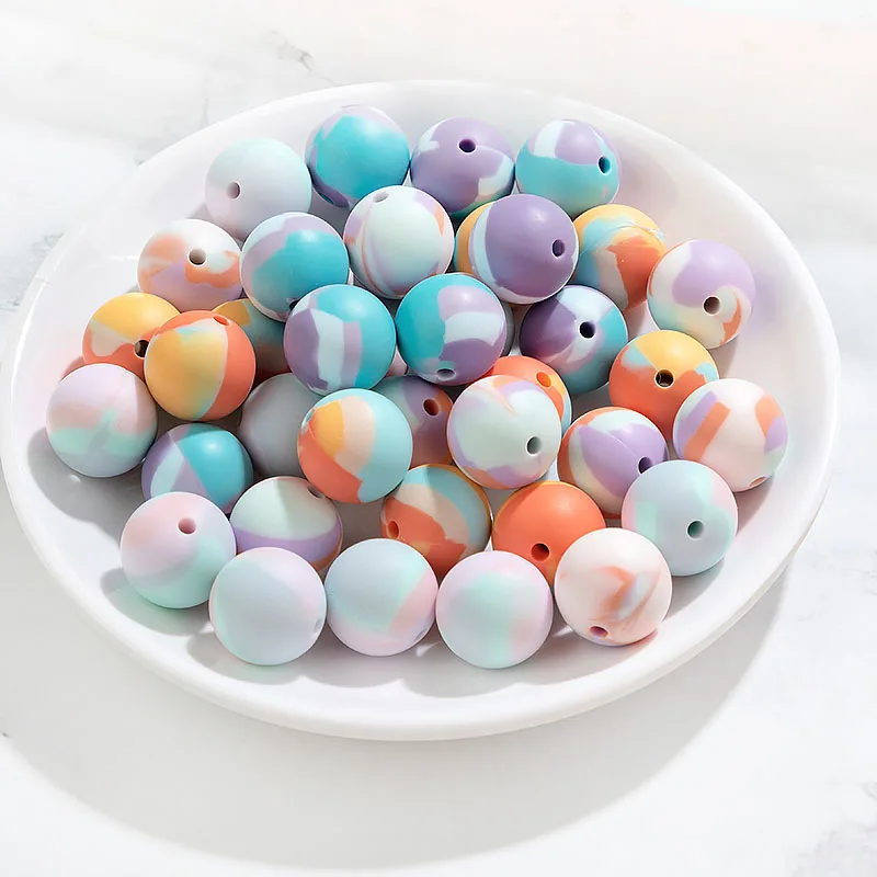 

Mixed Silicone Round Beads Food Grade Baby Soft Teething Silicone Loose Round Beads, As picture