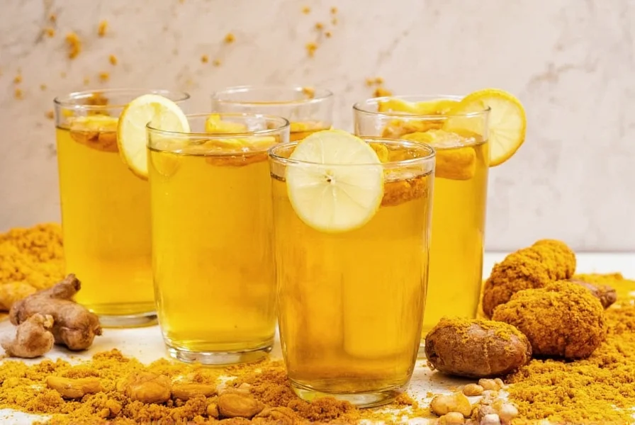 Fertiger Ingwer-Kurkuma-Tee in einer Tasse mit Zitronenscheibe