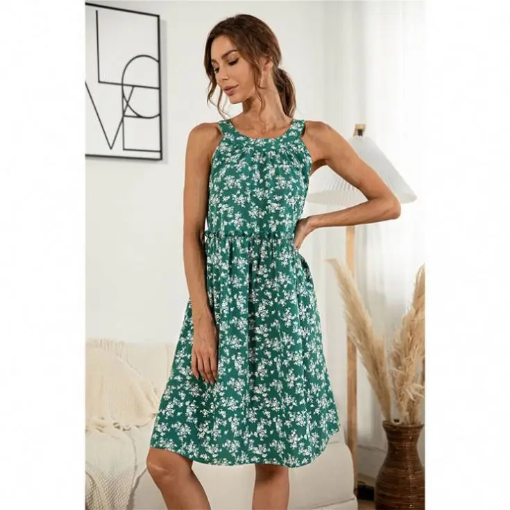

FORLADIES Newest Design Sleeveless Sweet Girls' Floral Dresses Elegant Stylish Sexy Woman Casual Dress