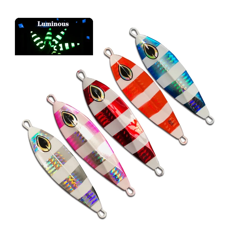 

New Arrival Rock Casting Glow Lead Sinking Jigging Spoons 40g 80g 100g 150g 250g Slow Jigs Fishing Lure Metal Jig, 5 colors