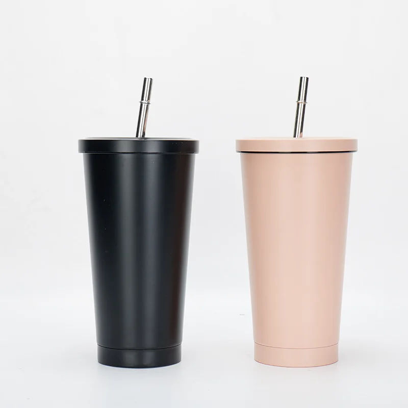 

Wholesale 17oz Rose Gold 18/8 Stainless Steel Double Wall Vacuum Insulated Ice Cube Mug Cups Thermal Coffee Tumbler with Straw, Customized color