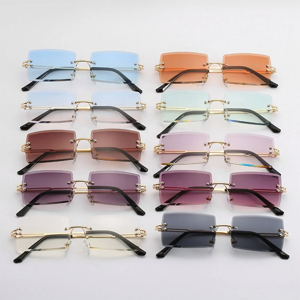 

2021 New Style Small Square Rectangle Rimless Sunglasses Sun Glasses Shades Hot Sales/, Custom colors