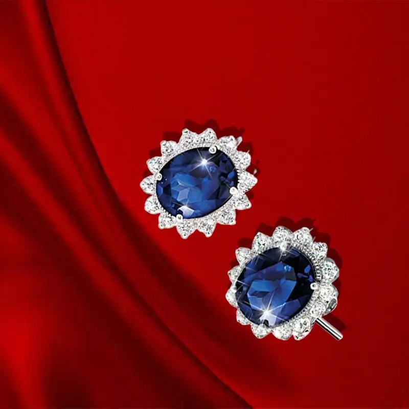 

Fashionable and Elegant Ladies' Earrings Diamond Inlaid Daily Accessories Classic Sapphire Earrings