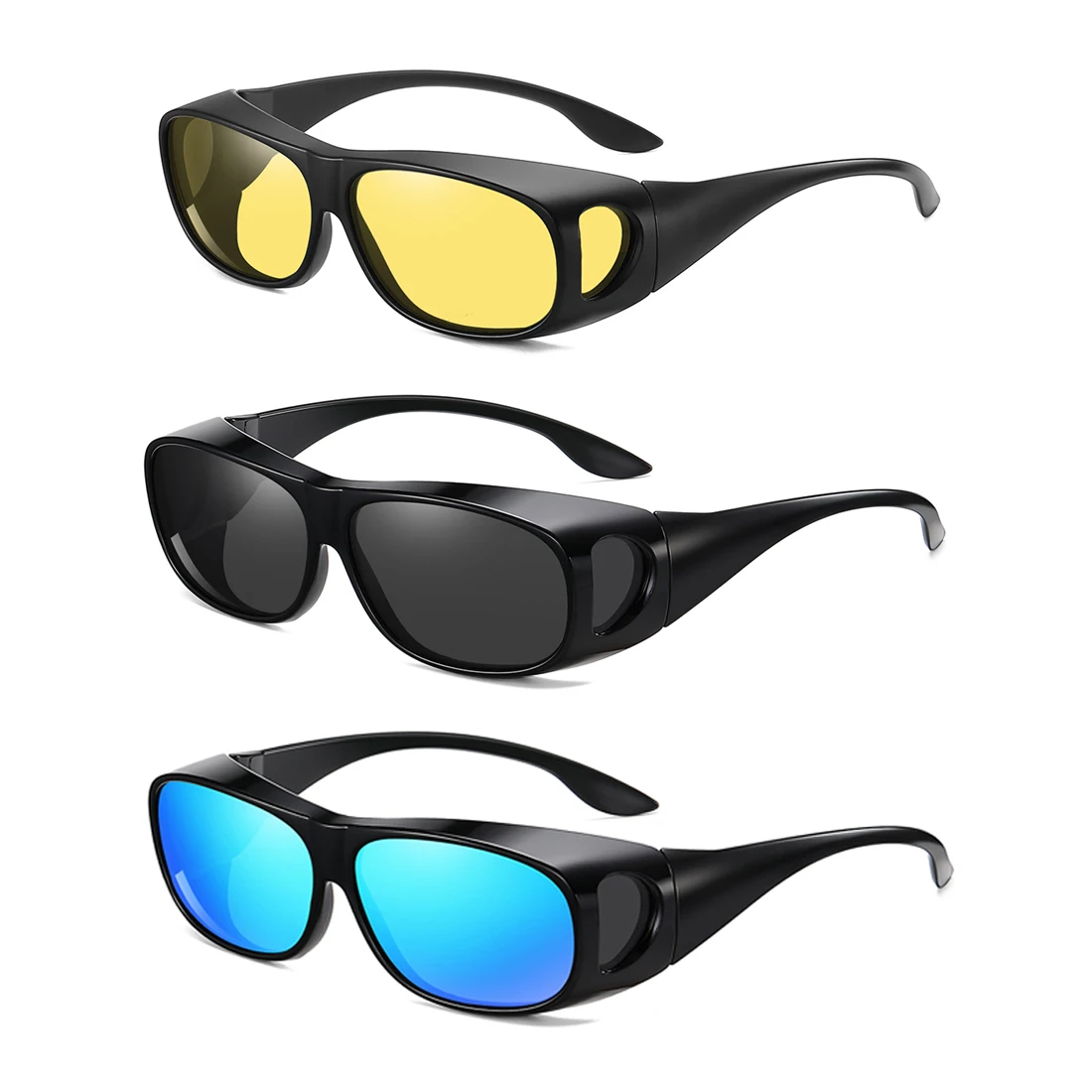 

Wrap around Fit over glasses uv400 polarized sunglasses anti glare night vision glasses for driving, Black,demi,etc