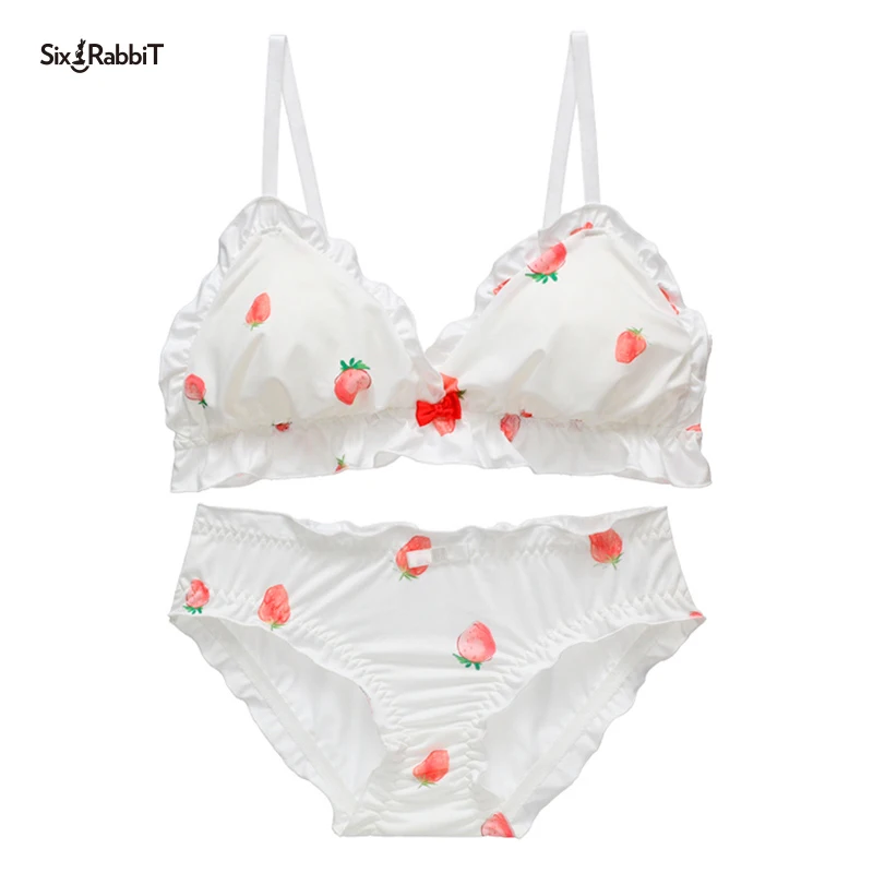 SIX RABBIT Wholesale little girl lovely bow bra sexy floral Japanese cute underwear set new design