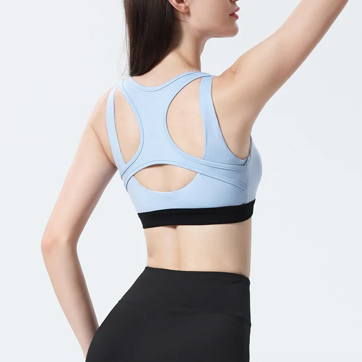 

Seamless Workout Set for Women Ribbed Raceback Sports Bra High Waist Yoga Leggings Outfits, Blue pink
