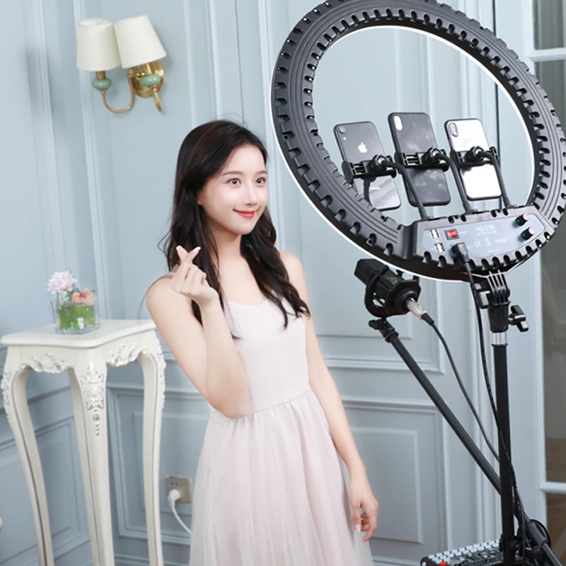 

3 phone clips 21 inch 52cm LED ring light with 2.1m tripod stand 72W lighting