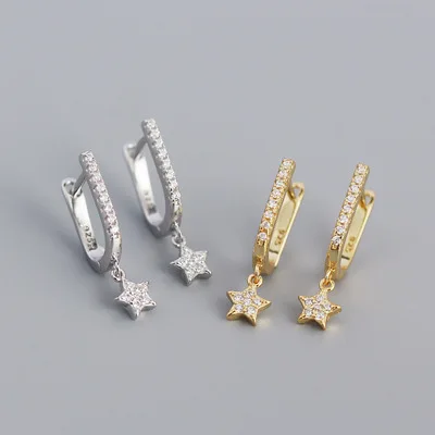 

Sterling Silver S925 Micro Pave Crystal Star Drop Earrings U Shape Zircon CZ Star Dangle Earrings For Female Women