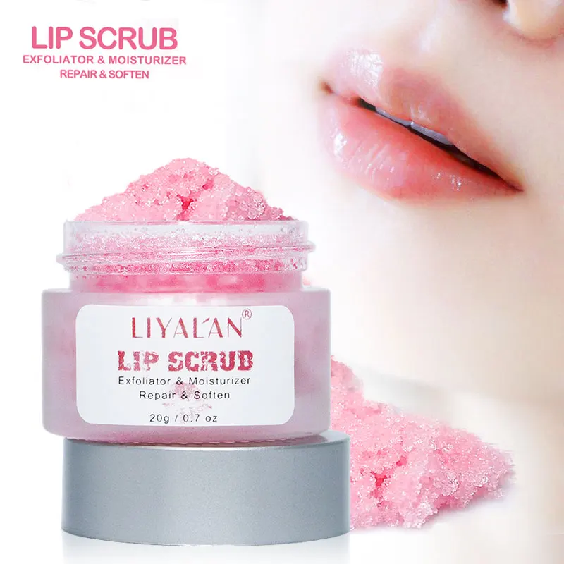 

OEM LIYALAN Wholesale private label natural organic vegan lip care exfoliator strawberry pink sugar lip scrub, Pink white or customized