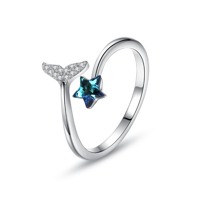 

RINNTIN SWR03 Fine jewelry dainty 925 sterling silver star shape crystal stone adjustable rings women
