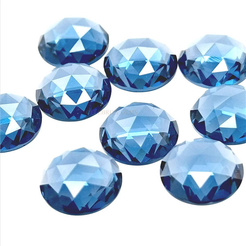 

Elegant Blue Gemstone Rose Cut Flat Bottom Cubic Zirconia for Necklace