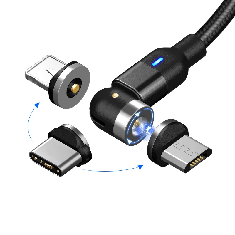 

540 Degree Rotate 3 In 1 magnetic Fast Charger Magnetic Usb Data Charging Cable for mobile phone, Black/red