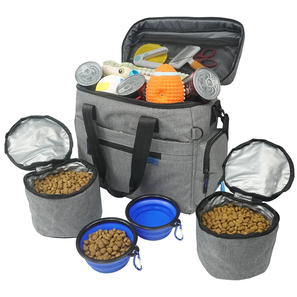 

Eco-Friendly Foldable Easy to Use Pet Weekend Dog Cat Luggage Travel Carrying Tote Bag With Bowl, Grey