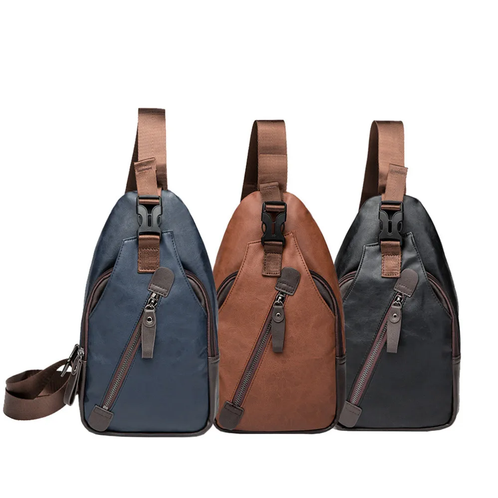 

W1075 Factory promotion men's shoulder messenger bag zipper waterproof men's chest bag cross-border