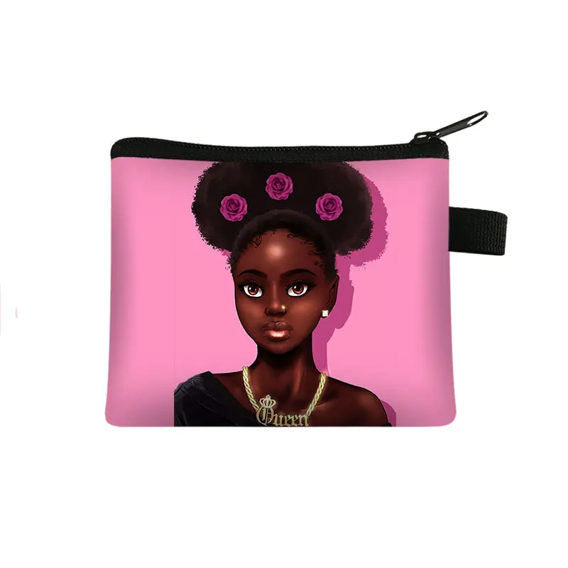 

Cute Afro Girl Print Coin Purse Africa Women Fashion Mini wallet Ladies Lipstick Bag Female Keys Credit Card For Coin Holder, Customized