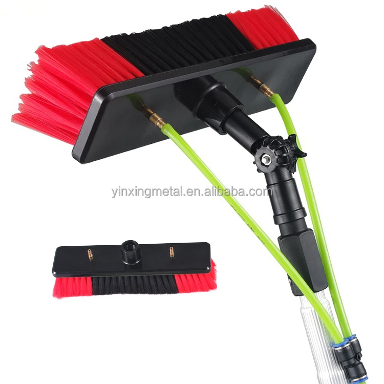 

12M Handheld Rotating Water Pipe Long Brush System Telescopic Pole Window Cleaning Set, Silver pole