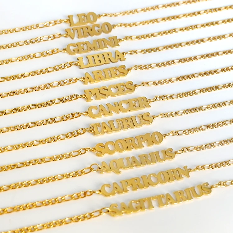 

Fashion 18k gold plated stainless steel 12 zodiac sign anklets jewelry, Picture
