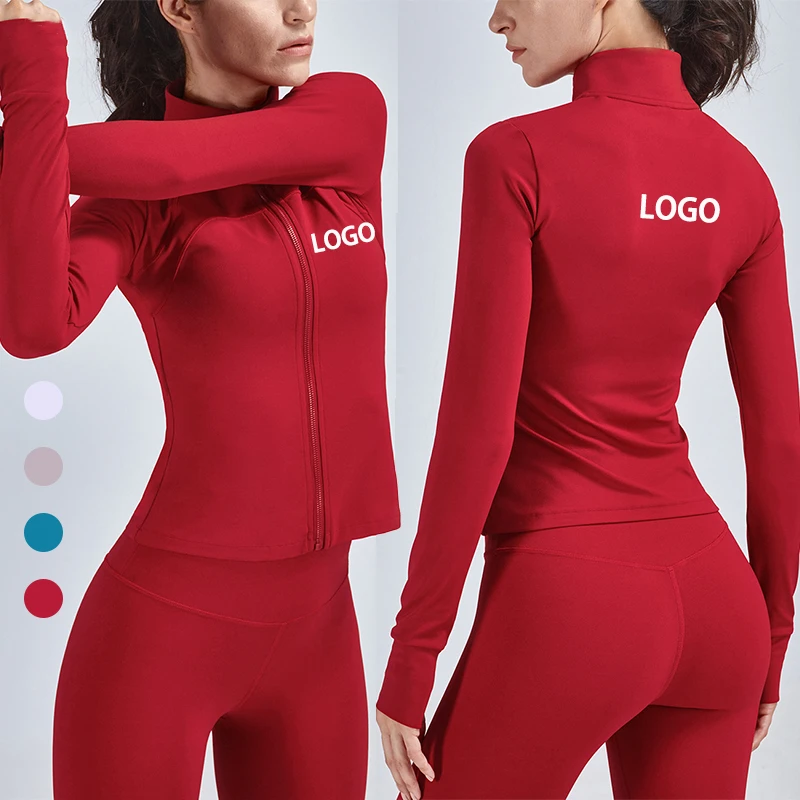 

Wholesale Custom Logo Women Gymwear Crop Top Jacket Stand Collar Sports Full Zipper Long Sleeve Workout Woman Jacket And Coat