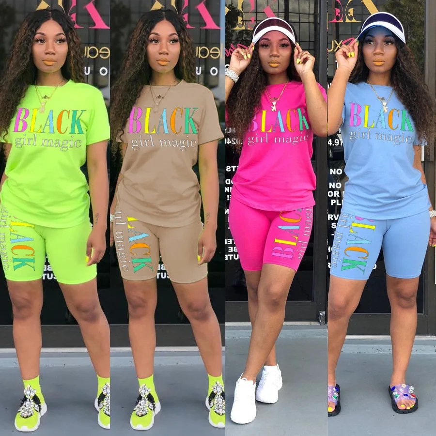

Summer Solid Color Short Sleeve T Shirt Shorts Women Sport Matching Plus Size Two Piece Set, Customized color