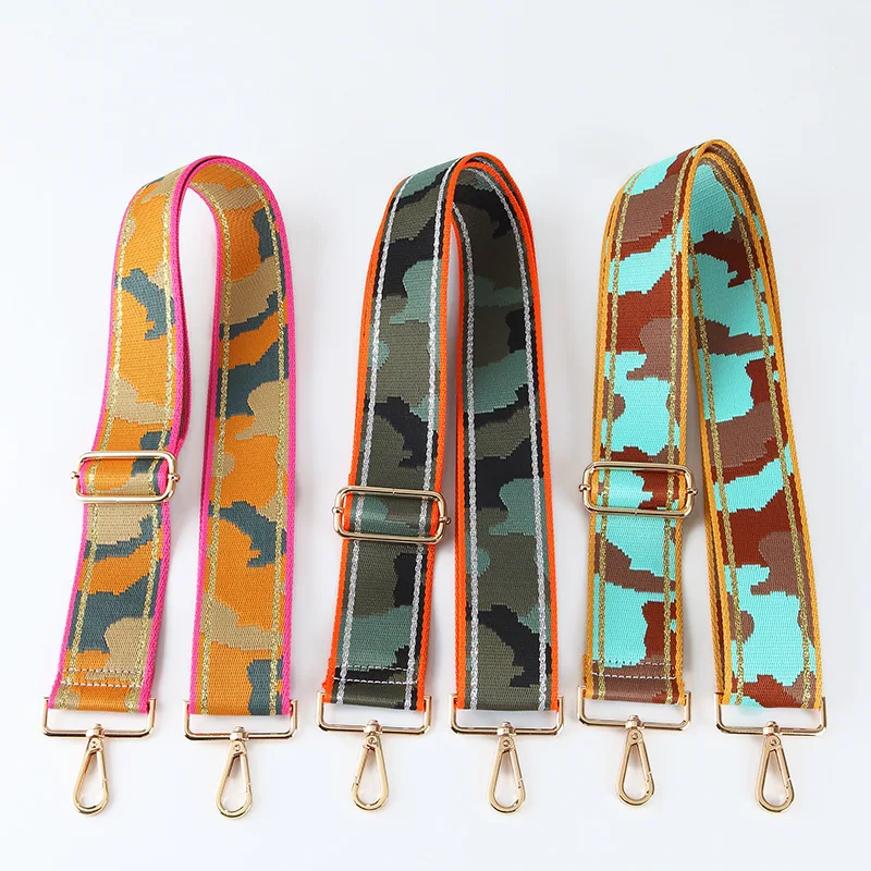 

Wholesale 5CM Wide Bag Parts Accessories Purse Belt High Quality Gold Camo Woven Webbing Shoulder Bag Straps, Red, yellow, green