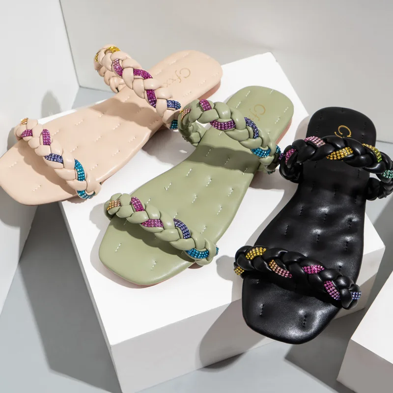 

Designer Woven Diamond Embroidery Flip Flops Flat Luxury Slippers Women Famous Brands Custom Slippers House Sandals Slipper