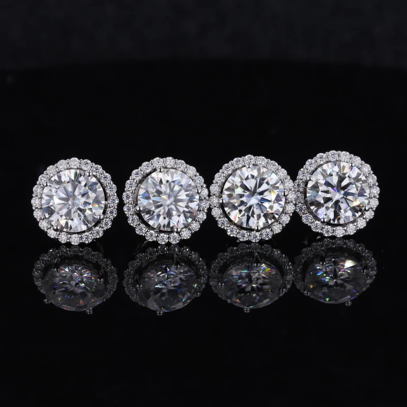 

Starsgem 7.5mm Round brilliant cut DEF moissanite diamond 14k white solid gold studs earrings