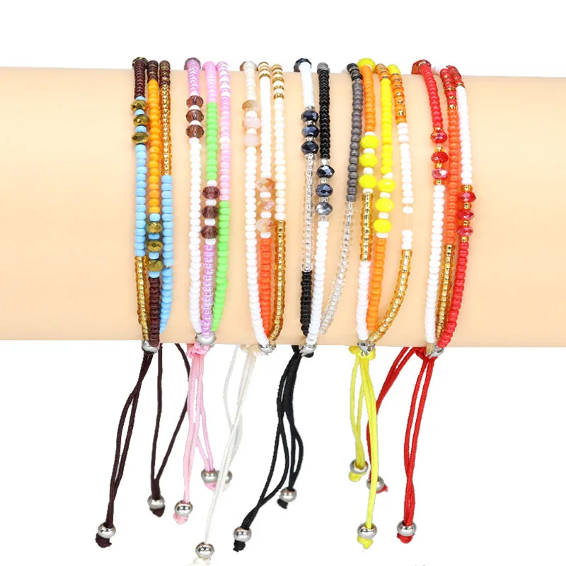

Bohemian Stackable Friendship Bracelet Handmade Braided Woven Colorful Seed Bead Adjustable Rope Bracelets