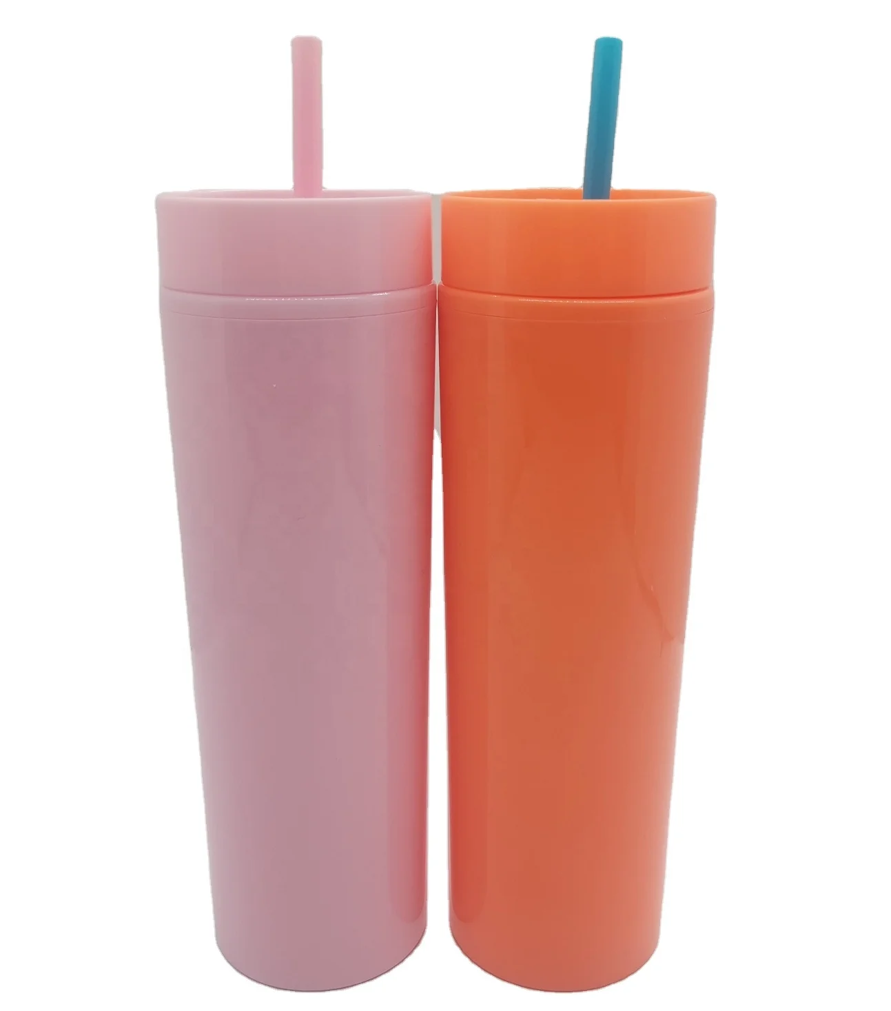 

New Arrival 16 oz Acrylic Skinny Clear Plastic Tumbler Double Wall with Straw Colorful Reusable Cup, Customize